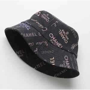 Chanel 22P Black Pink Purple Denim Graffiti CC Logo Sun Cloche Bucket Hat Small